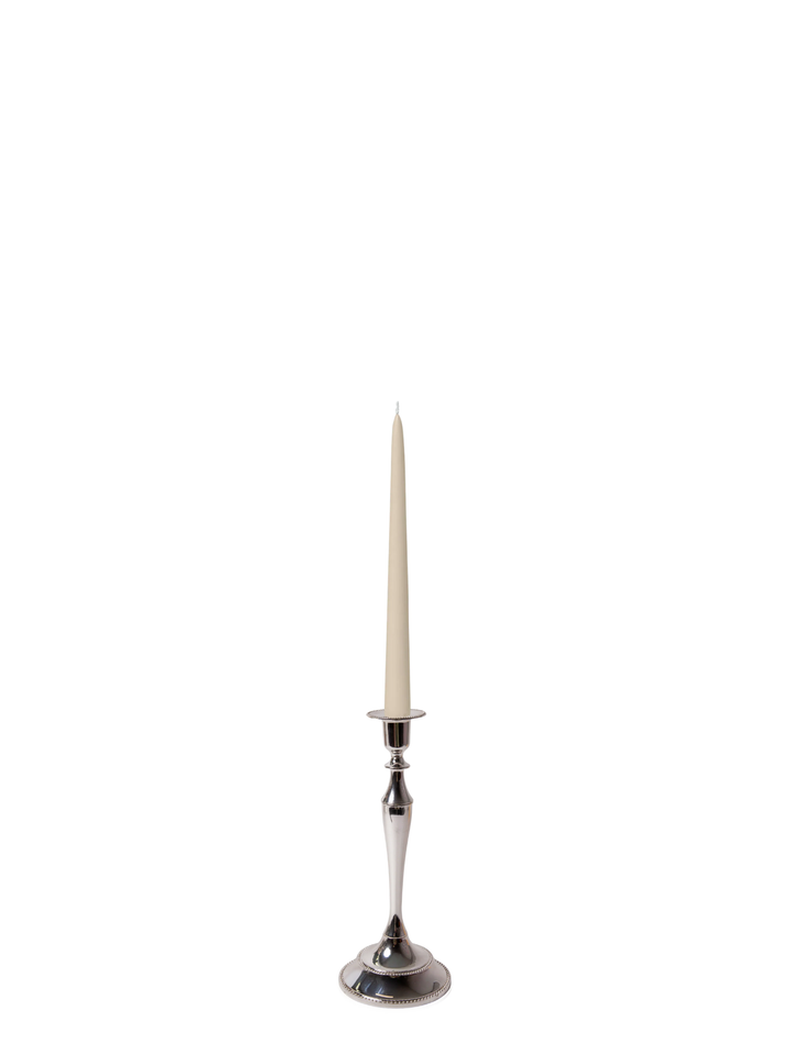 Sandstone 25cm Taper Candles with Medium Antique Silver Juliette Candle Holders - Set of 12 Pack of 12
