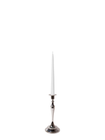 White 25cm Taper Candles with Medium Antique Silver Juliette Candle Holders - Set of 12