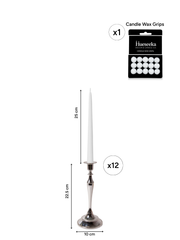 White 25cm Taper Candles with Medium Antique Silver Juliette Candle Holders - Set of 12 Pack of 12