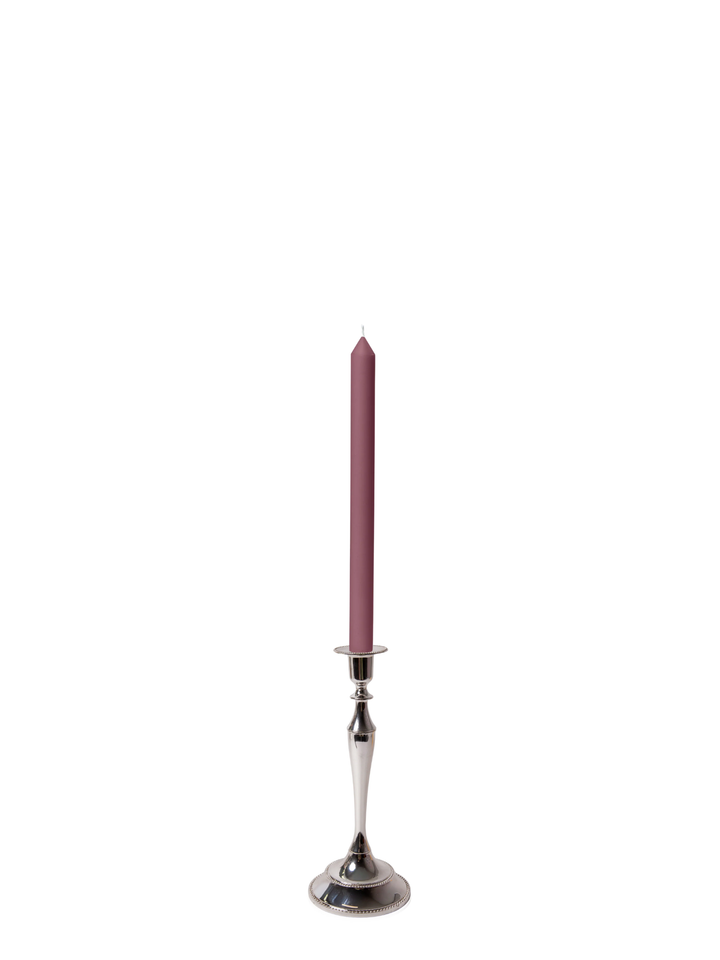 Burgundy 30cm Dinner Candles with Medium Antique Silver Juliette Candle Holders - Set of 12 Pack of 12
