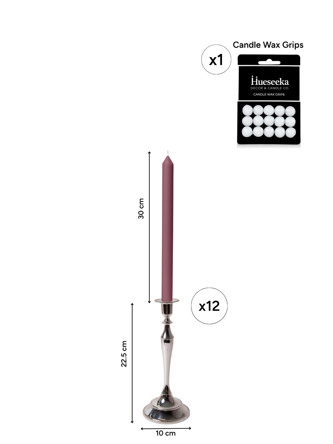 Burgundy 30cm Dinner Candles with Medium Antique Silver Juliette Candle Holders - Set of 12 Pack of 12