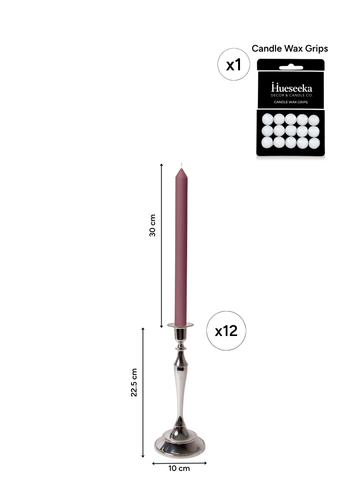 Burgundy 30cm Dinner Candles with Medium Antique Silver Juliette Candle Holders - Set of 12 Pack of 12