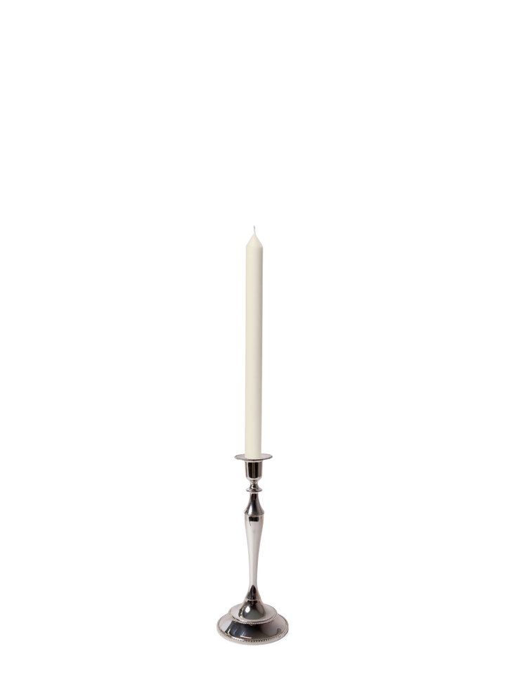 Ivory 30cm Dinner Candles with Medium Antique Silver Juliette Candle Holders - Set of 12 Pack of 12