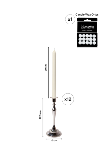 Ivory 30cm Dinner Candles with Medium Antique Silver Juliette Candle Holders - Set of 12 Pack of 12