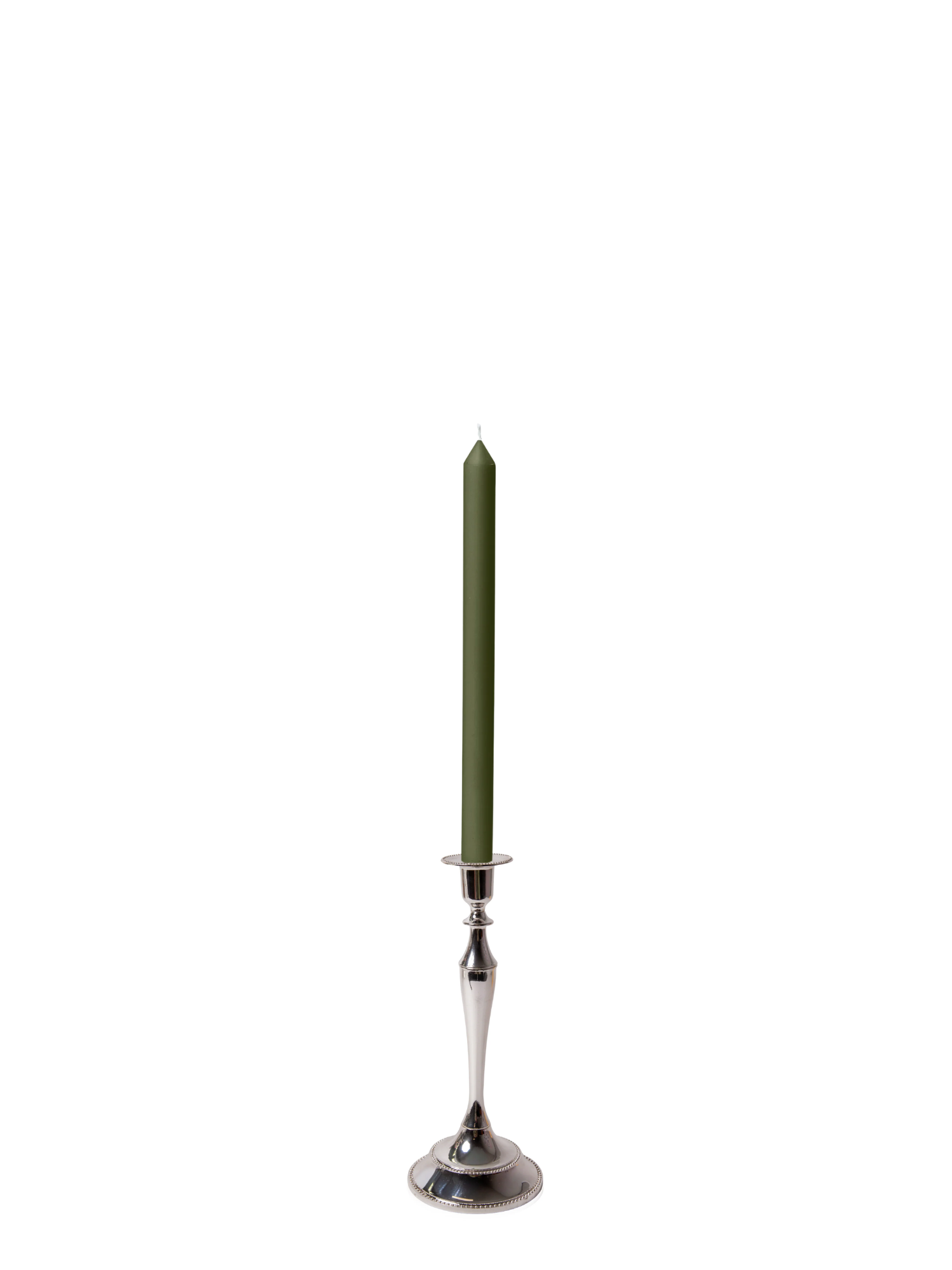 Olive 30cm Dinner Candles with Medium Antique Silver Juliette Candle Holders - Set of 12 Pack of 12