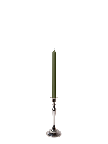Olive 30cm Dinner Candles with Medium Antique Silver Juliette Candle Holders - Set of 12 Pack of 12