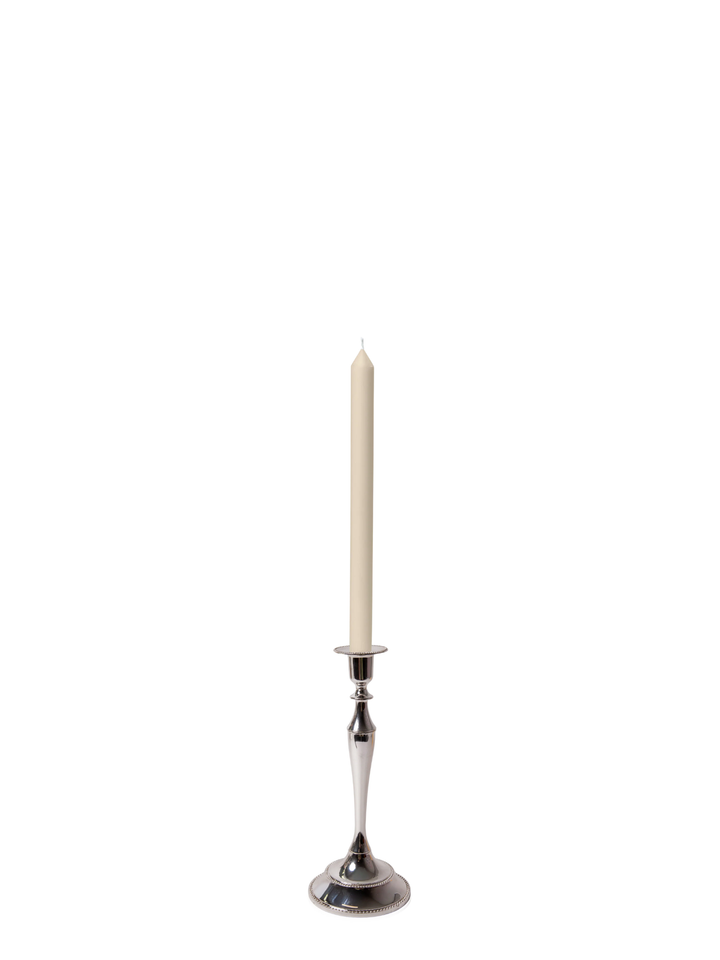 Sandstone 30cm Dinner Candles with Medium Antique Silver Juliette Candle Holders - Set of 12 Pack of 12