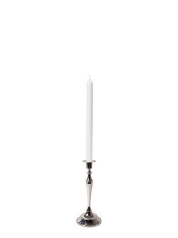 White 30cm Dinner Candles with Medium Antique Silver Juliette Candle Holders - Set of 12 Pack of 12