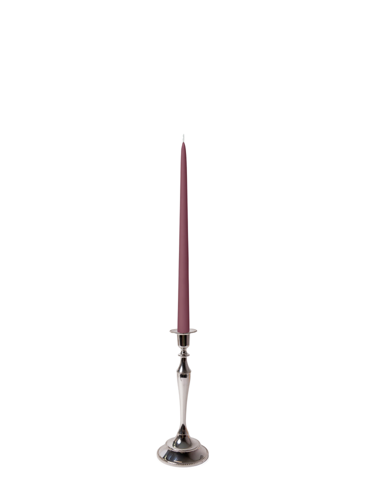 Burgundy 35cm Taper Candles with Medium Antique Silver Juliette Candle Holders - Set of 12 Pack of 12