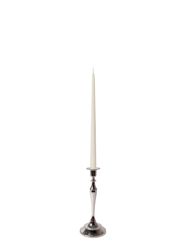 Ivory 35cm Taper Candles with Medium Antique Silver Juliette Candle Holders - Set of 12 Pack of 12