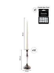 Ivory 35cm Taper Candles with Medium Antique Silver Juliette Candle Holders - Set of 12 Pack of 12