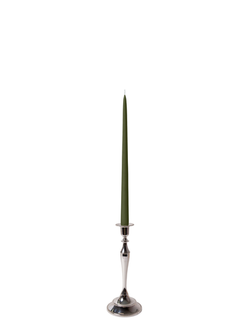 Olive 35cm Taper Candles with Medium Antique Silver Juliette Candle Holders - Set of 12 Pack of 12