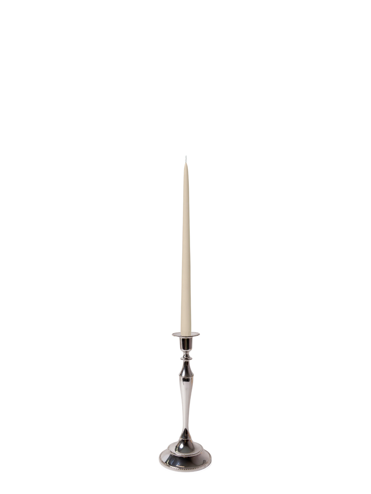 Sandstone 35cm Taper Candles with Medium Antique Silver Juliette Candle Holders - Set of 12 Pack of 12
