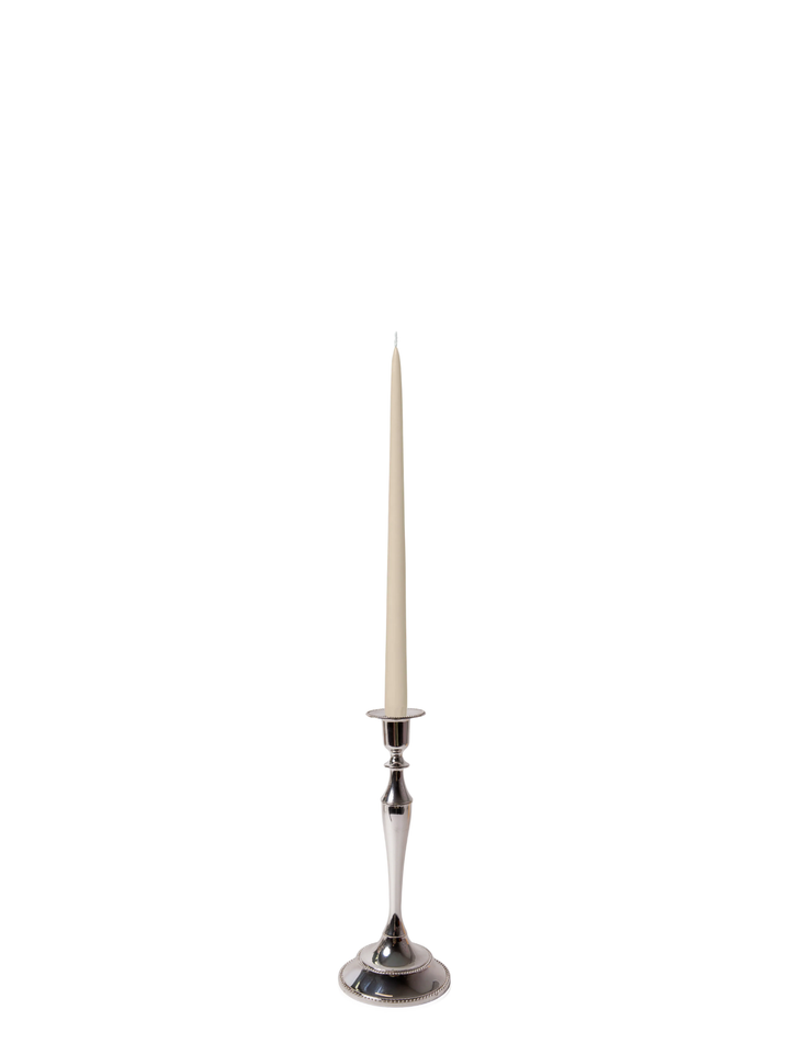 Sandstone 35cm Taper Candles with Medium Antique Silver Juliette Candle Holders - Set of 12 Pack of 12