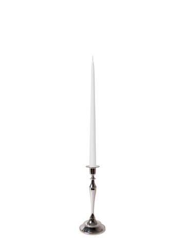 White 35cm Taper Candles with Medium Antique Silver Juliette Candle Holders - Set of 12 Pack of 12