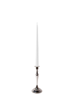 White 35cm Taper Candles with Medium Antique Silver Juliette Candle Holders - Set of 12