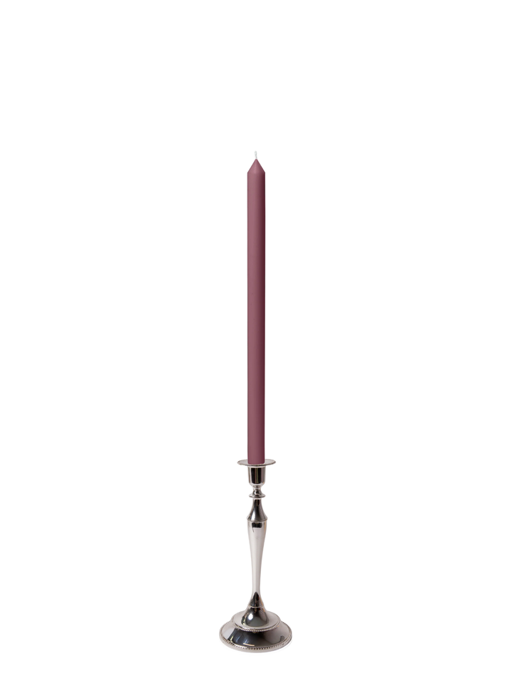 Burgundy 40cm Dinner Candles with Medium Antique Silver Juliette Candle Holders - Set of 12 Pack of 12
