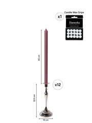 Burgundy 40cm Dinner Candles with Medium Antique Silver Juliette Candle Holders - Set of 12 Pack of 12