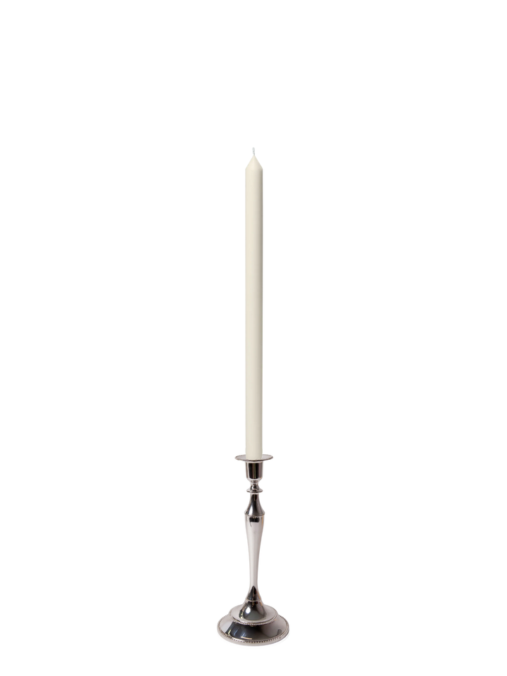 Ivory 40cm Dinner Candles with Medium Antique Silver Juliette Candle Holders - Set of 12 Pack of 12