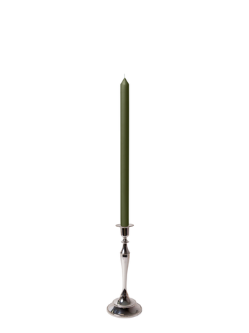 Olive 40cm Dinner Candles with Medium Antique Silver Juliette Candle Holders - Set of 12 Pack of 12