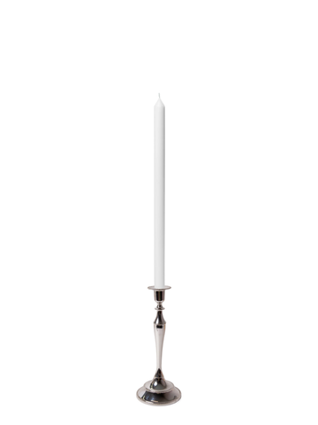 White 40cm Dinner Candles with Medium Antique Silver Juliette Candle Holders - Set of 12 Pack of 12