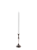 White 40cm Dinner Candles with Medium Antique Silver Juliette Candle Holders - Set of 12