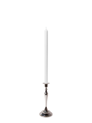 White 40cm Dinner Candles with Medium Antique Silver Juliette Candle Holders - Set of 12 Pack of 12
