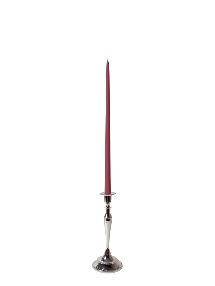 Burgundy 45cm Taper Candles with Medium Antique Silver Juliette Candle Holders - Set of 6 Pack of 6