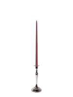 Burgundy 45cm Taper Candles with Medium Antique Silver Juliette Candle Holders - Set of 6