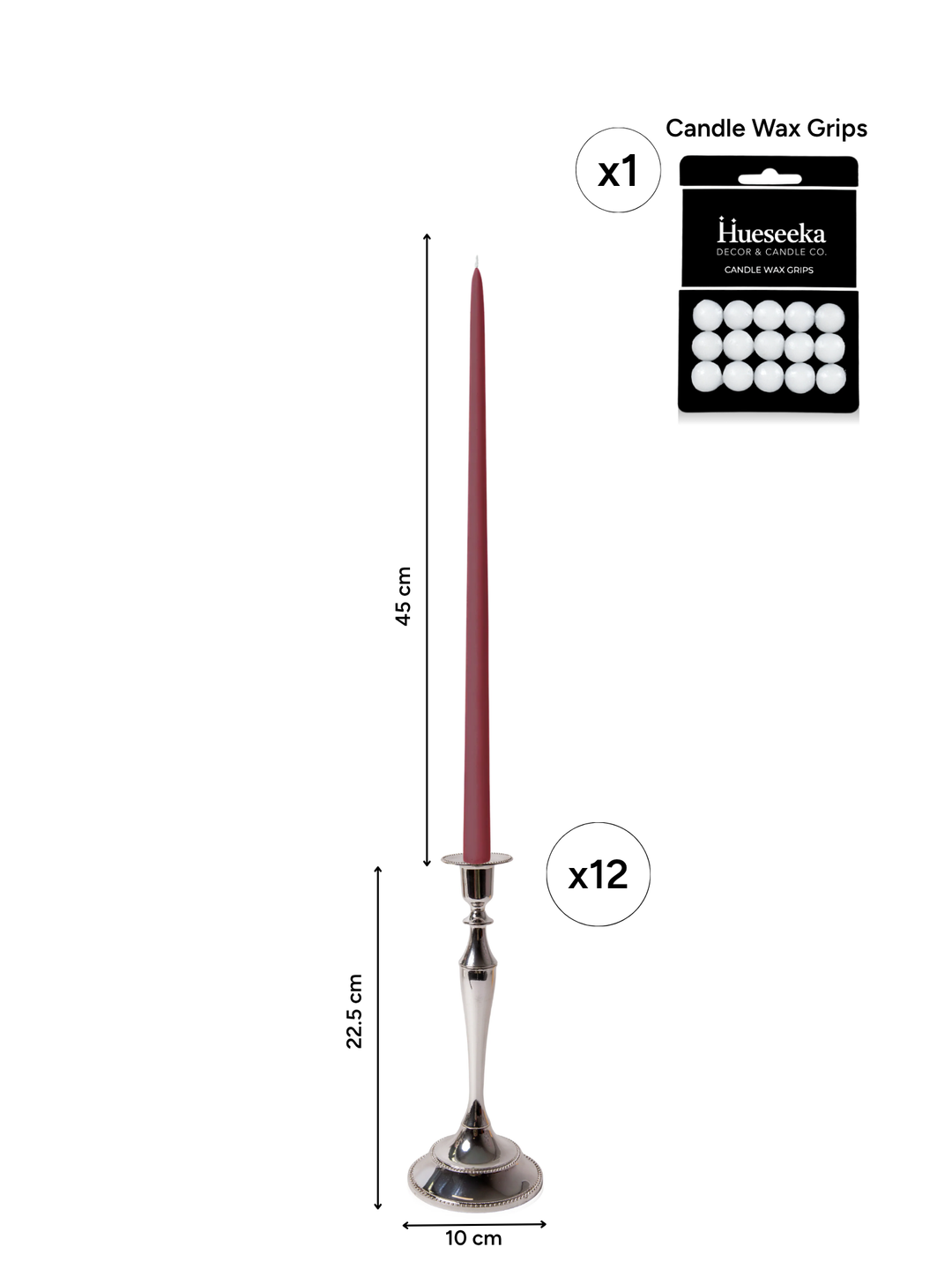 Burgundy 45cm Taper Candles with Medium Antique Silver Juliette Candle Holders - Set of 6 Pack of 6