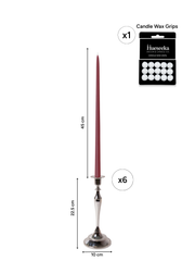 Burgundy 45cm Taper Candles with Medium Antique Silver Juliette Candle Holders - Set of 6