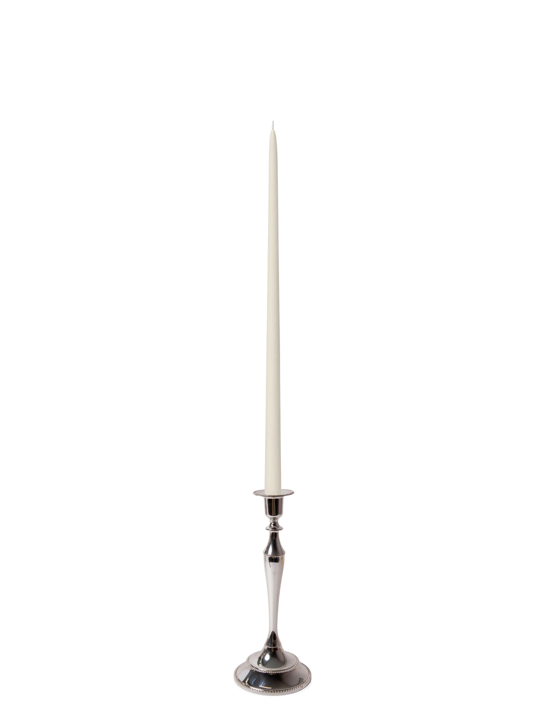 Ivory 45cm Taper Candles with Medium Antique Silver Juliette Candle Holders - Set of 6 Pack of 6