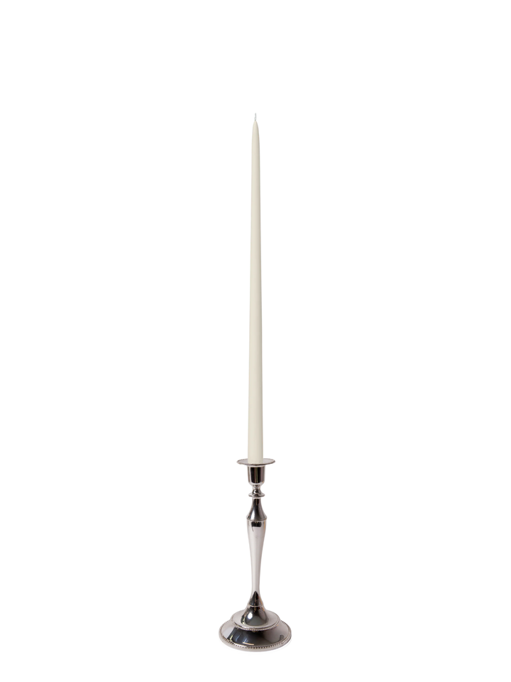 Ivory 45cm Taper Candles with Medium Antique Silver Juliette Candle Holders - Set of 6 Pack of 6