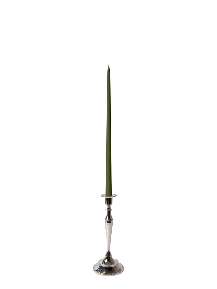 Olive 45cm Taper Candles with Medium Antique Silver Juliette Candle Holders - Set of 6 Pack of 6