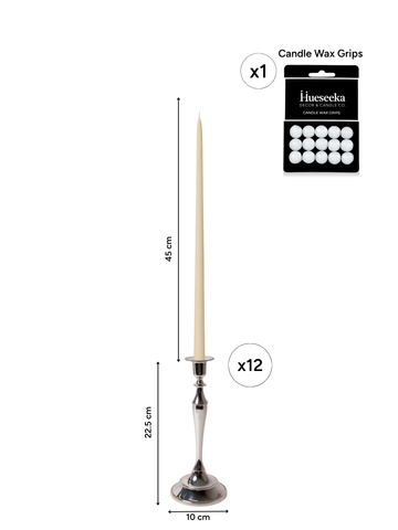 Sandstone 45cm Taper Candles with Medium Antique Silver Juliette Candle Holders - Set of 6 Pack of 6