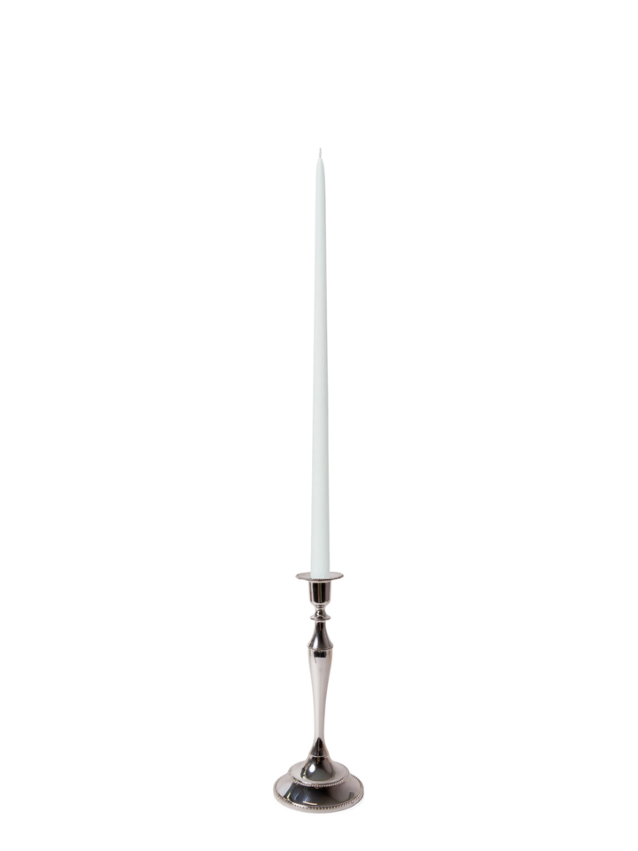 White 45cm Taper Candles with Medium Antique Silver Juliette Candle Holders - Set of 6 Pack of 6