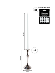 White 45cm Taper Candles with Medium Antique Silver Juliette Candle Holders - Set of 6