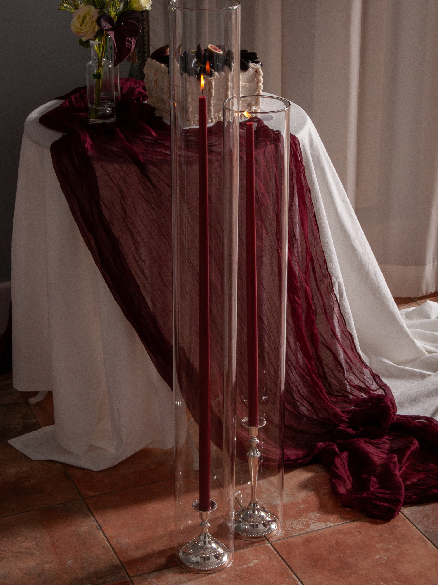 Burgundy 85cm Taper Candles