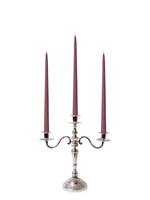 Burgundy 35cm Taper Candles with Antique Silver Penelope 3-Arm Candelabra - Set of 4