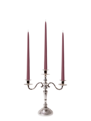 Burgundy 35cm Taper Candles with Antique Silver Penelope 3-Arm Candelabra - Set of 4