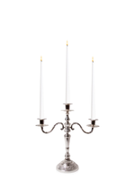White 31cm LED Taper Candles with Antique Silver Penelope 3-Arm Candelabra - Set of 2