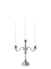 White 31cm LED Taper Candles with Antique Silver Penelope 3-Arm Candelabra - Set of 2