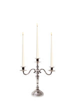 Ivory 31cm LED Taper Candles with Antique Silver Penelope 3-Arm Candelabra - Set of 2