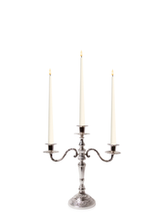 Ivory 31cm LED Taper Candles with Antique Silver Penelope 3-Arm Candelabra - Set of 2