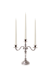 Ivory 35cm Taper Candles with Antique Silver Penelope 3-Arm Candelabra - Set of 4