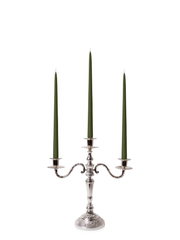 Olive 35cm Taper Candles with Antique Silver Penelope 3-Arm Candelabra - Set of 4