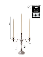 Sandstone 35cm Taper Candles with Antique Silver Penelope 3-Arm Candelabra - Set of 4