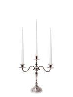 White 35cm Taper Candles with Antique Silver Penelope 3-Arm Candelabra - Set of 4
