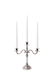 White 35cm Taper Candles with Antique Silver Penelope 3-Arm Candelabra - Set of 4