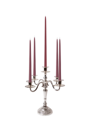 Burgundy 35cm & 45cm Taper Candles with Antique Silver Charlotte 5-Arm Candelabra - Set of 2 Pack of 10